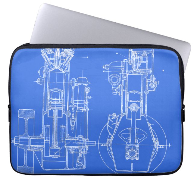 FUNDA PARA PORTÁTIL FAB MECHANICAL DRAWING BLUEPRINT BLUE  WHITE (Frente)