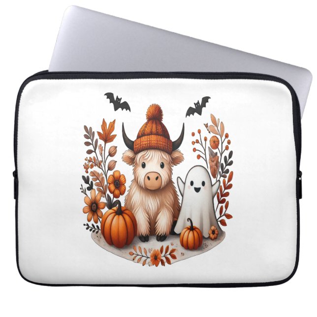 Funda Para Portátil Fall Highland Cow Ghost , Otoño (Frente)