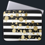 Funda Para Portátil Falsa salpicadura de la pintura del oro en blanco<br><div class="desc">Esta salpicadura elegante y ostentosa de la pintura del oro en negro y con el modelo de las rayas es perfecta para la mujer de moda y elegante. Es moderna y la impresión exclusiva es grande para muchos regalos y ocasiones.</div>
