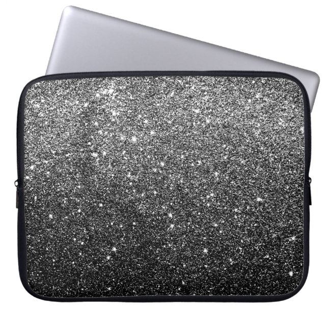 Funda Para Portátil Falso purpurina negro elegante (Frente)