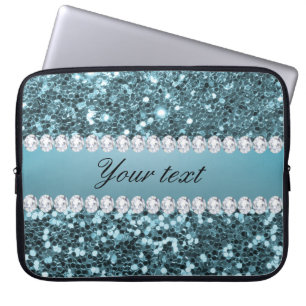 Funda Para Portátil Falsos purpurina y diamantes azules bonitos