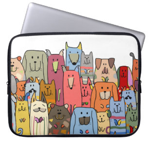 Funda Para Portátil Familia de perros divertidos, patrón sin costura,