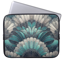 Funda Para Portátil Fans de Art Nouveau Blue and Silver