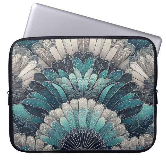Funda Para Portátil Fans de Art Nouveau Blue and Silver (Frente)