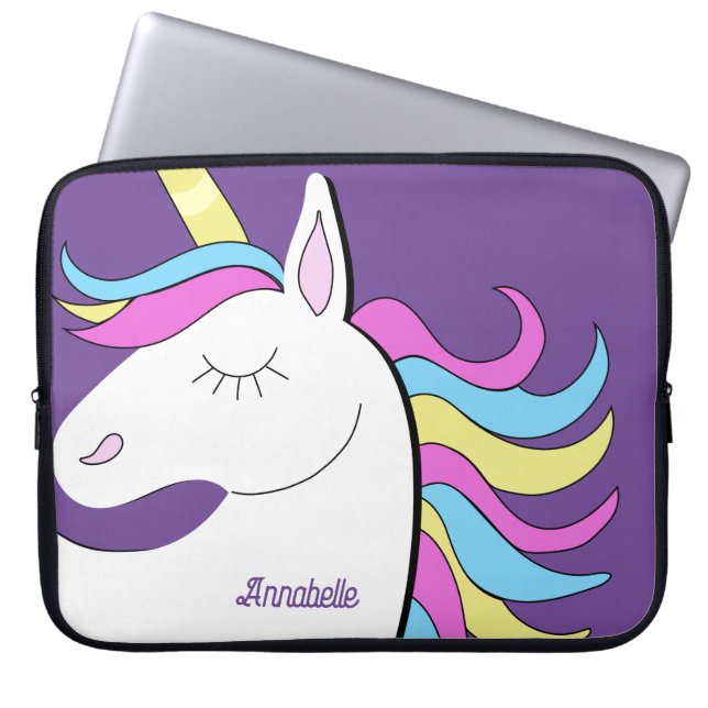 Funda Para Portátil Fantasía de Unicornio Púrpura (Frente)