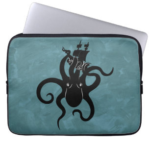 Funda Para Portátil Fantasía: Kraken negro y azul del mar Profundo