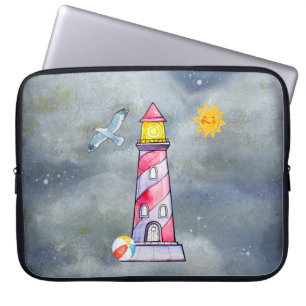 Funda Para Portátil Faro rojo con fondo de tormenta
