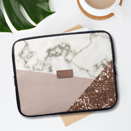 Funda Para Portátil Faux Blush Rose Gold Glitter Marble Modern