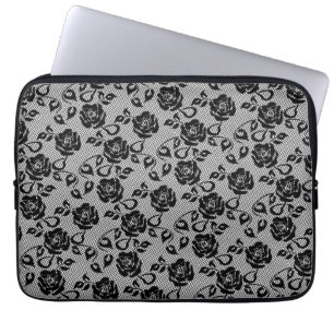 Funda Para Portátil Faux Fishnet Black Lace Laptop Sleeve