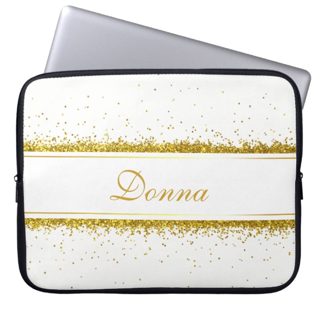 Funda Para Portátil Faux Gold Purpurina Confetti Nombre (Frente)