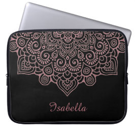 Funda Para Portátil Faux rosa oro Intricate Lace Mandala BLACK