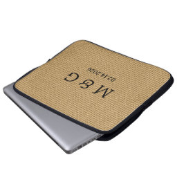 Funda Para Portátil Fecha de monograma personalizado en patrón de yute