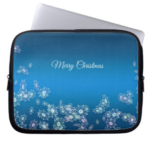 Funda Para Portátil Felices Navidad. Textura de los copos de nieve del