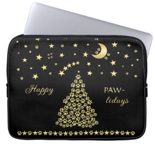 Funda Para Portátil Felices Pawlidays, árbol de navidad Gold brillante