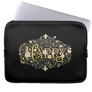 Funda Para Portátil Felicidad Dorada: Floral Elegante Feliz