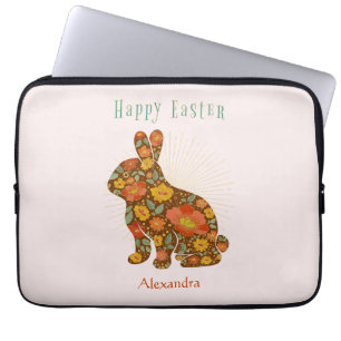 Funda Para Portátil Feliz Conejo de Pascua Personalizado Gold Pink Bro