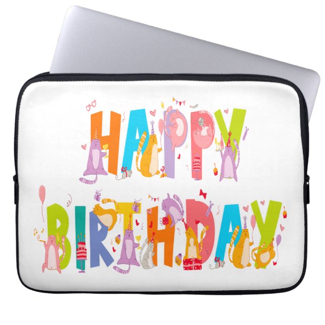 Funda Para Portátil Feliz cumpleaños, divertida celebración del cumple (Frente)