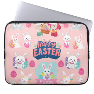 Funda Para Portátil Feliz Deseos de Pascua - Patrón Gracioso Conejito 
