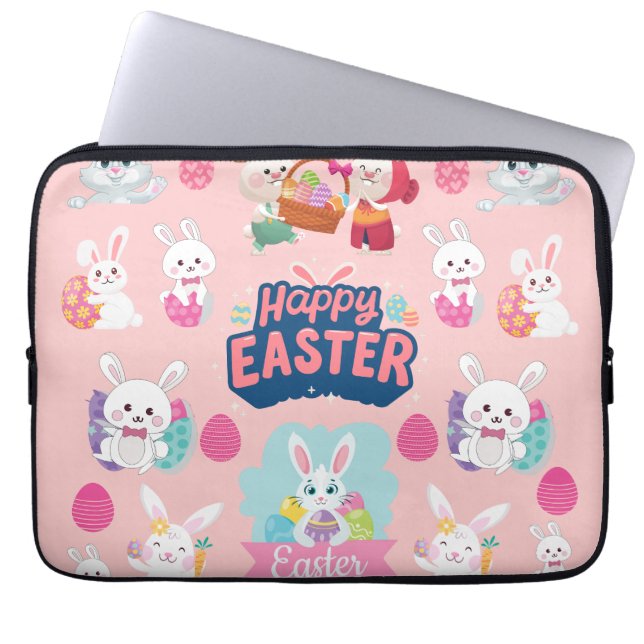 Funda Para Portátil Feliz Deseos de Pascua - Patrón Gracioso Conejito  (Frente)
