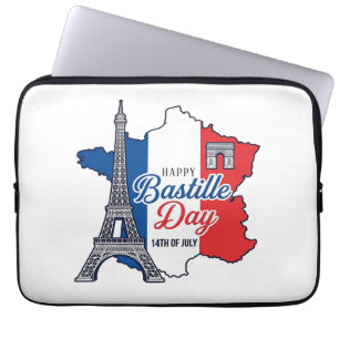 Funda Para Portátil Feliz Día de la Bastilla Francia Mapa Torre Eiffel