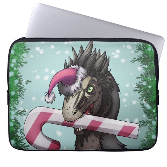 Funda Para Portátil Feliz Dinosaurio de Navidad (Frente)