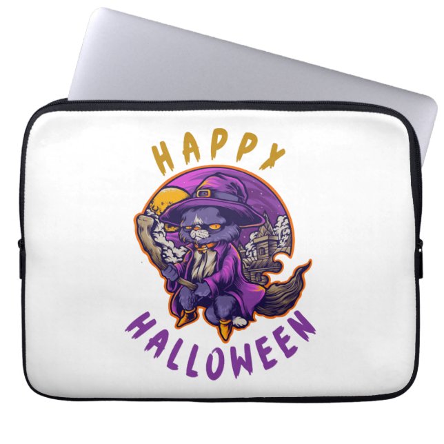 Funda Para Portátil Feliz Gato de Brujas de Halloween (Frente)