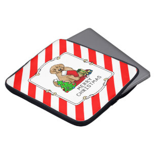 Funda Para Portátil Feliz Navidad 2 Goldendoodle (rojo dorado) Cute