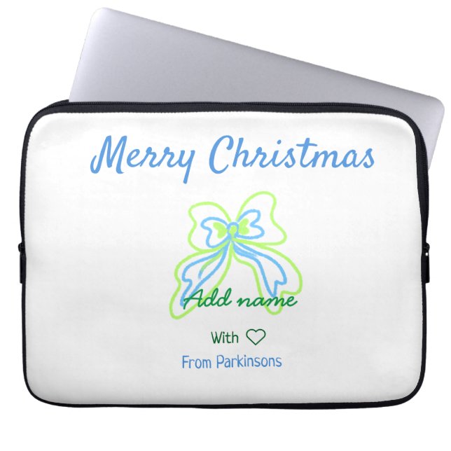 Funda Para Portátil Feliz navidad arco azul verde agregar nombre de fa (Frente)
