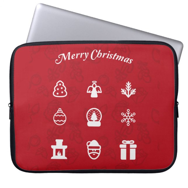 Funda Para Portátil Feliz Navidad, conjunto de íconos populares (Frente)