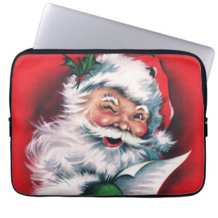Funda Para Portátil Feliz Navidad, cosecha, retro, Santa Claus, feliz