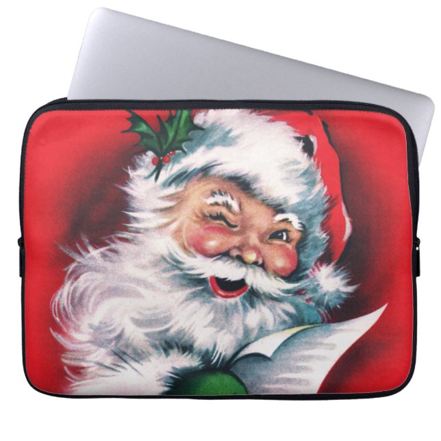 Funda Para Portátil Feliz Navidad, cosecha, retro, Santa Claus, feliz  (Frente)
