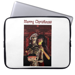 Funda Para Portátil Feliz Navidad. Esqueleto divertido con mujer