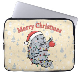 Funda Para Portátil Feliz Navidad Manatí Lindo Regordete Vaca Marina N