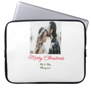 Funda Para Portátil Feliz Navidad pareja foto añadir nombre feliz navi