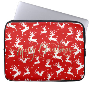 Funda Para Portátil Feliz Navidad Renoes Rojos