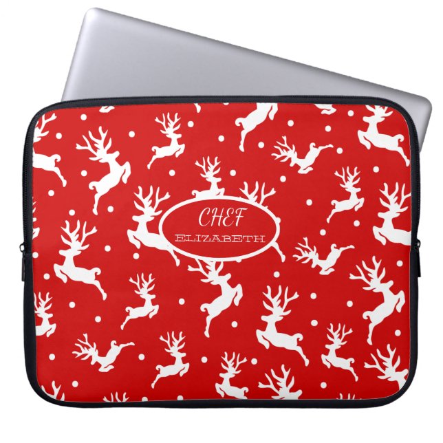Funda Para Portátil Feliz Navidad Renos Rojo Fiesta (Frente)