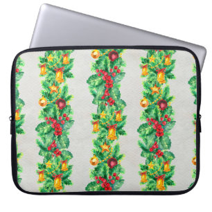 Funda Para Portátil Feliz Navidad sin fisuras con guirnaldas. Wa