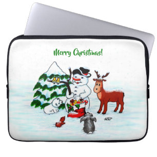 Funda Para Portátil ¡Feliz Navidad! Snowman con sus amigos