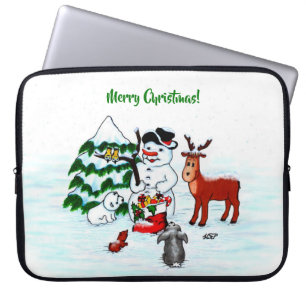 Funda Para Portátil ¡Feliz Navidad! Snowman con sus amigos