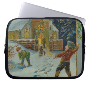 Funda Para Portátil Feliz Navidad - Tarjeta postal vintage de pelea de
