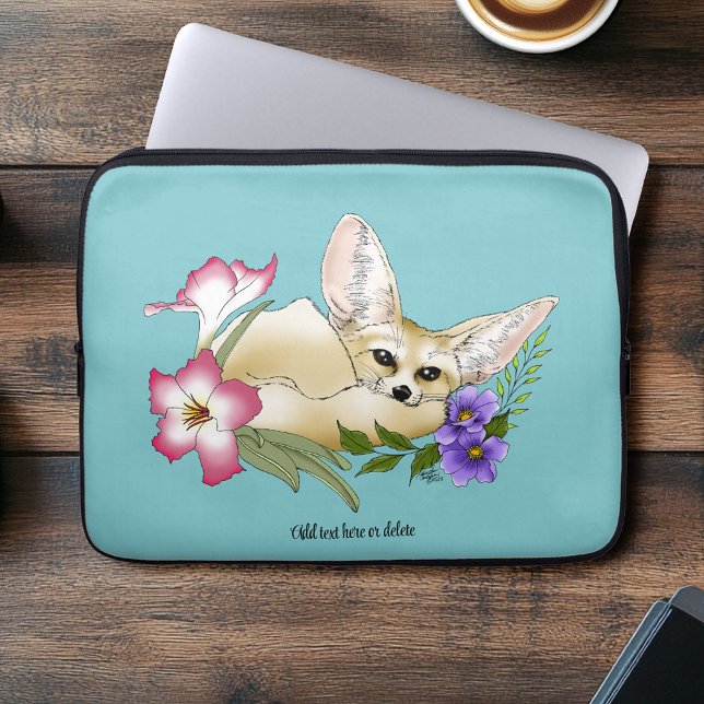 Funda Para Portátil Fennec Fox Flowers Cute (Subido por el creador)