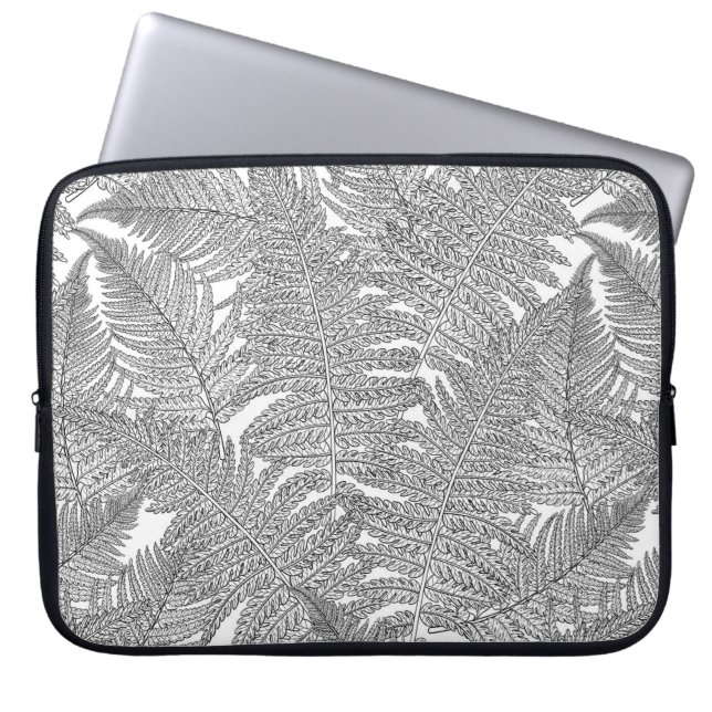 Funda Para Portátil Fern en blanco y negro (Frente)