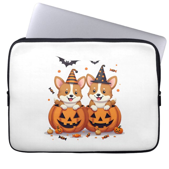 Funda Para Portátil Fiesta de calabaza corgi (Frente)