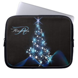 Funda Para Portátil Fiesta de Navidad Árbol Azul Brillante Negro Elega