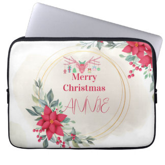 Funda Para Portátil Fiesta de Navidad Floral Elegante Reno