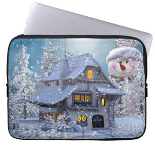 Funda Para Portátil Fiesta de Navidad Invierno Blanco Muñeco de Nieve