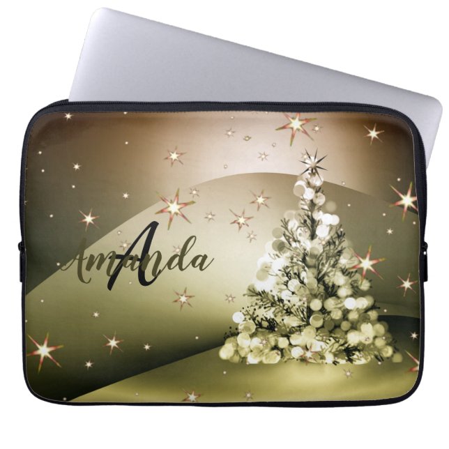 Funda Para Portátil Fiesta del árbol de oro Monograma de navidades Est (Frente)