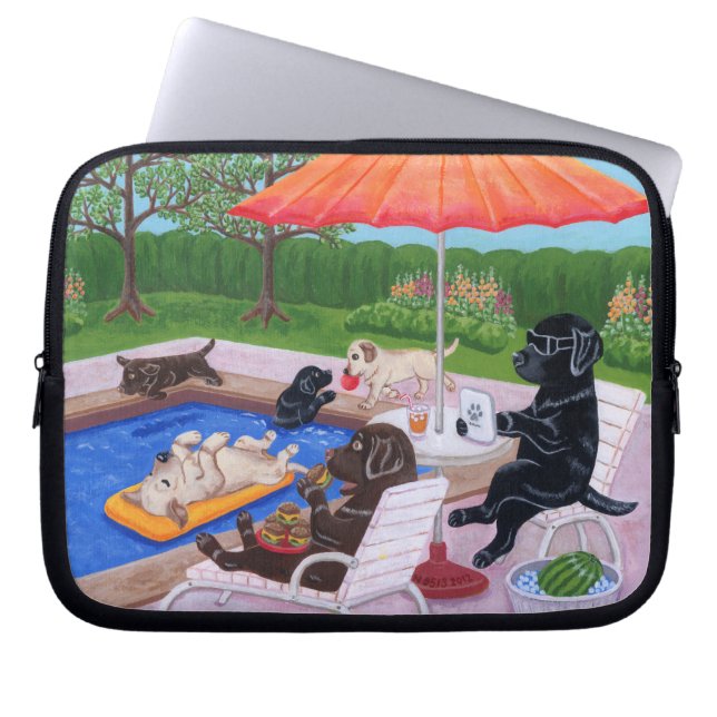 Funda Para Portátil Fiesta en la piscina Labradors 2 (Frente)