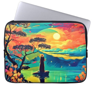 Funda Para Portátil Figura solitaria al atardecer