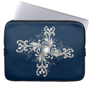 Funda Para Portátil Filigrana de plata Quatrefoil perla